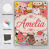 Personalised Name Cute Kawaii Food Characters Custom Unique Gift Idea Modern Room Accent Canvas Wall Art Print Decor Picture Ready to Hang