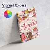 Personalised Name Cute Kawaii Food Characters Custom Unique Gift Idea Modern Room Accent Canvas Wall Art Print Decor Picture Ready to Hang