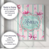 Personalised Name Watercolor Pink Ribbon Bow Seamless Pattern with Custom  Unique Canvas Wall Art Print Decor Picture Ready to Hang