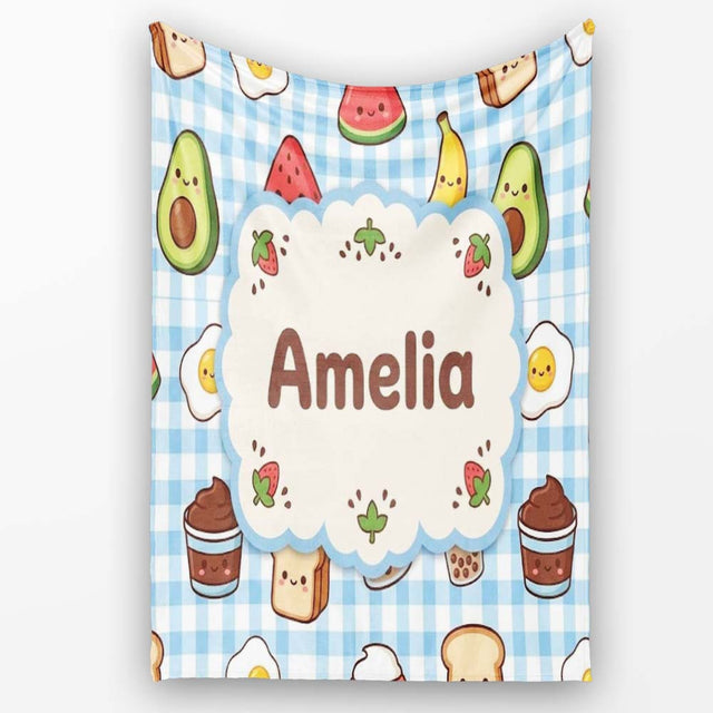 Cute Kawaii Food Collage Pattern Sweet Treats And Drinks Lovely  Personalised Custom Name Super Soft Fleece Blanket Bed Sofa Throw