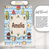 Cute Kawaii Food Collage Pattern Sweet Treats And Drinks Lovely  Personalised Custom Name Super Soft Fleece Blanket Bed Sofa Throw