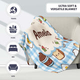 Cute Kawaii Food Collage Pattern Sweet Treats And Drinks Lovely  Personalised Custom Name Super Soft Fleece Blanket Bed Sofa Throw