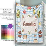 Cute Kawaii Food Collage Pattern Sweet Treats And Drinks Lovely  Personalised Custom Name Super Soft Fleece Blanket Bed Sofa Throw