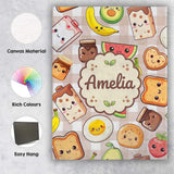 Personalised Name Cute Kawaii Breakfast Custom  Modern Room Accent Elegant Feature Canvas Wall Art Print Decor Picture Ready to Hang