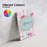Personalised Name Watercolor Pink Ribbon Bow Seamless Pattern with Custom  Unique Canvas Wall Art Print Decor Picture Ready to Hang