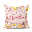 Custom Name Kawaii Food Seamless Pattern Pink Gingham Background Square Filled Cushion Throw Pillow Sofa Bed Home Decor Zip Washable UK Made