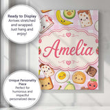 Personalised Name Cute Kawaii Breakfast Custom  Modern Room Accent Elegant Feature Canvas Wall Art Print Decor Picture Ready to Hang
