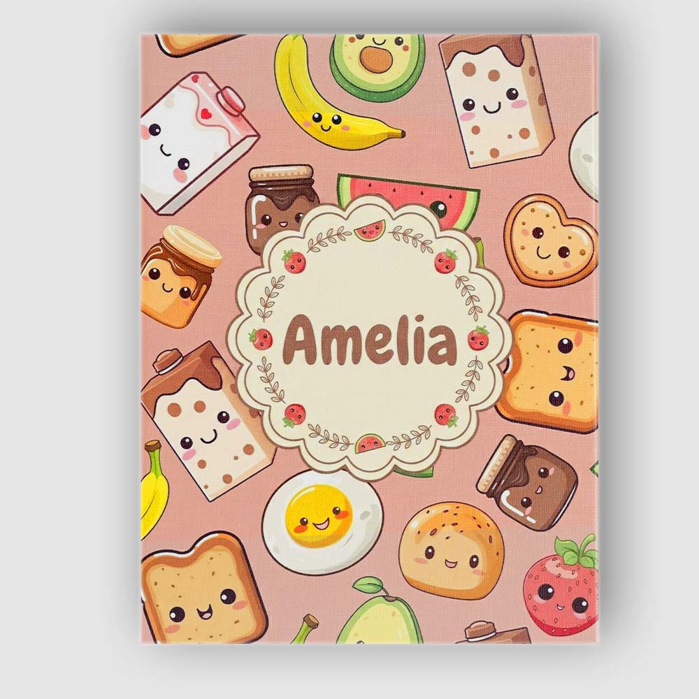 Personalised Name Cute Kawaii Breakfast Custom  Modern Room Accent Elegant Feature Canvas Wall Art Print Decor Picture Ready to Hang
