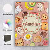 Personalised Name Cute Kawaii Breakfast Custom  Modern Room Accent Elegant Feature Canvas Wall Art Print Decor Picture Ready to Hang