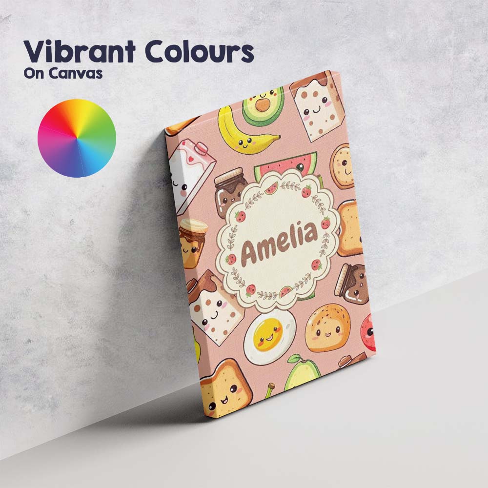 Personalised Name Cute Kawaii Breakfast Custom  Modern Room Accent Elegant Feature Canvas Wall Art Print Decor Picture Ready to Hang