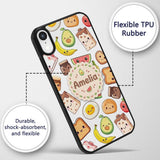 Cute Kawaii Breakfast Food Seamless Pattern Grey Custom Name Protective Phone Case Mobile Cover Durable Everyday Smartphone Shock Resistant