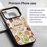 Cute Kawaii Breakfast Food Seamless Pattern Grey Custom Name Protective Phone Case Mobile Cover Durable Everyday Smartphone Shock Resistant