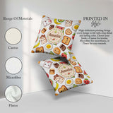 Custom Name Cute Kawaii Breakfast Food Seamless Pattern Grey Fun Square Filled Cushion Throw Pillow Sofa Bed Home Decor Zip Washable UK Made