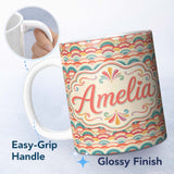 Personalized Custom Name Scallop Rainbow Arches Seamless Pattern Beautiful Coffee Cup Lovely 11oz Ceramic Coffee Tea Mug White Large Handle