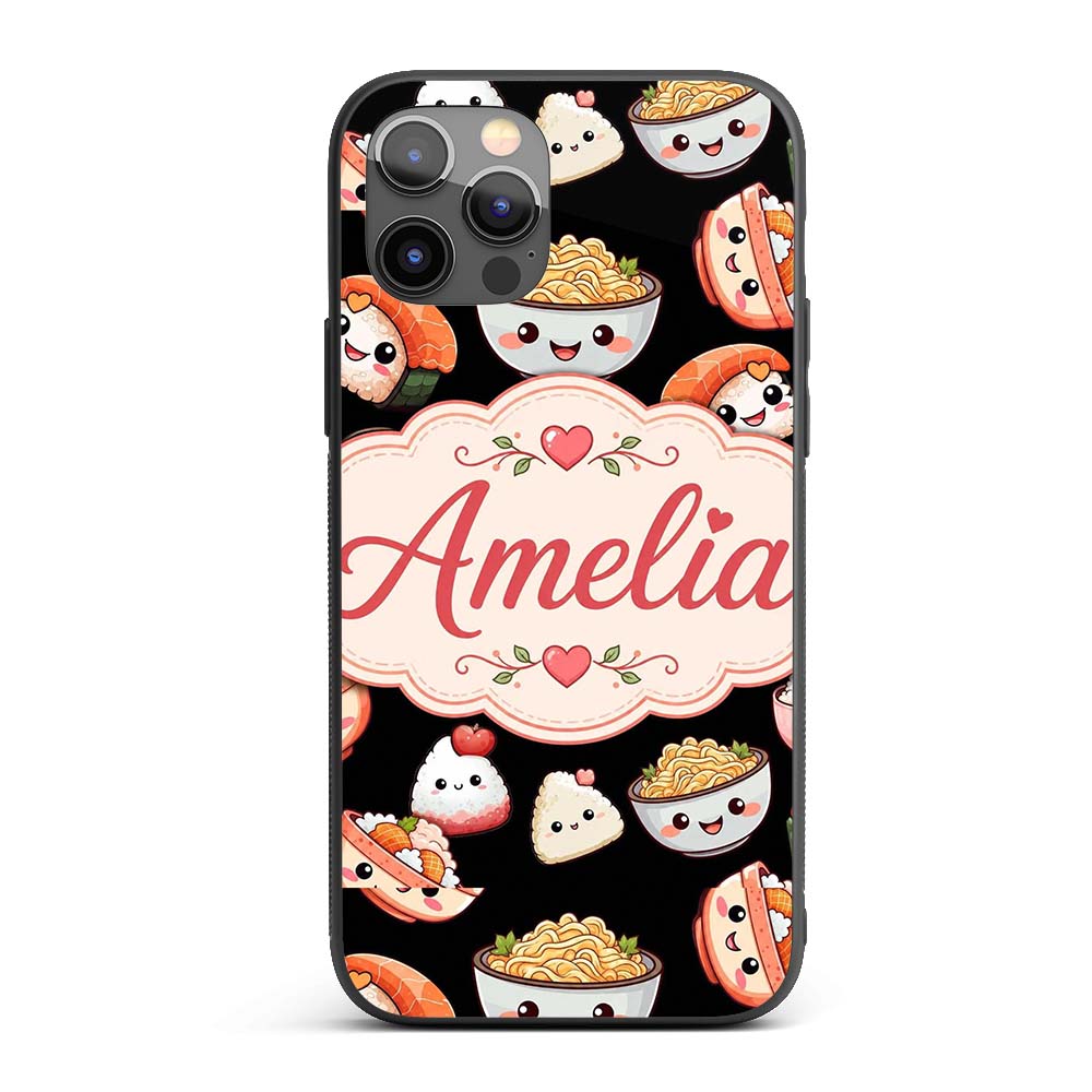 Cute Kawaii Sushi And Japanese Food Seamless Custom Name Protective Phone Case Mobile Cover Durable Everyday Smartphone Shock Resistant