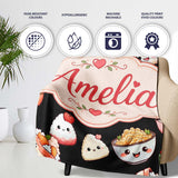 Cute Kawaii Sushi And Japanese Food Seamless Pattern White Lovely  Personalised Custom Name Super Soft Fleece Blanket Bed Sofa Throw