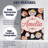 Personalised Name Cute Kawaii Sushi And Custom  Modern Room Accent Elegant Feature Canvas Wall Art Print Decor Picture Ready to Hang