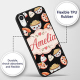 Cute Kawaii Sushi And Japanese Food Seamless Custom Name Protective Phone Case Mobile Cover Durable Everyday Smartphone Shock Resistant