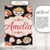 Cute Kawaii Sushi And Japanese Food Seamless Pattern White Lovely  Personalised Custom Name Super Soft Fleece Blanket Bed Sofa Throw