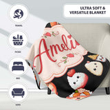 Cute Kawaii Sushi And Japanese Food Seamless Pattern White Lovely  Personalised Custom Name Super Soft Fleece Blanket Bed Sofa Throw