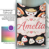 Cute Kawaii Sushi And Japanese Food Seamless Pattern White Lovely  Personalised Custom Name Super Soft Fleece Blanket Bed Sofa Throw