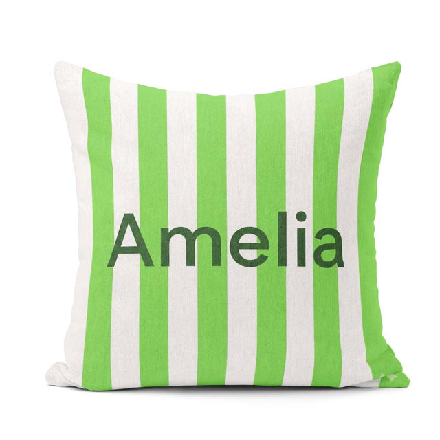 Custom Name Simple Green White Vertical Seamless Pattern Minimal Square Filled Cushion Throw Pillow Sofa Bed Home Decor Zip Washable UK Made