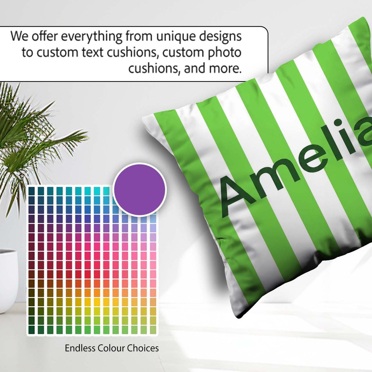 Custom Name Simple Green White Vertical Seamless Pattern Minimal Square Filled Cushion Throw Pillow Sofa Bed Home Decor Zip Washable UK Made