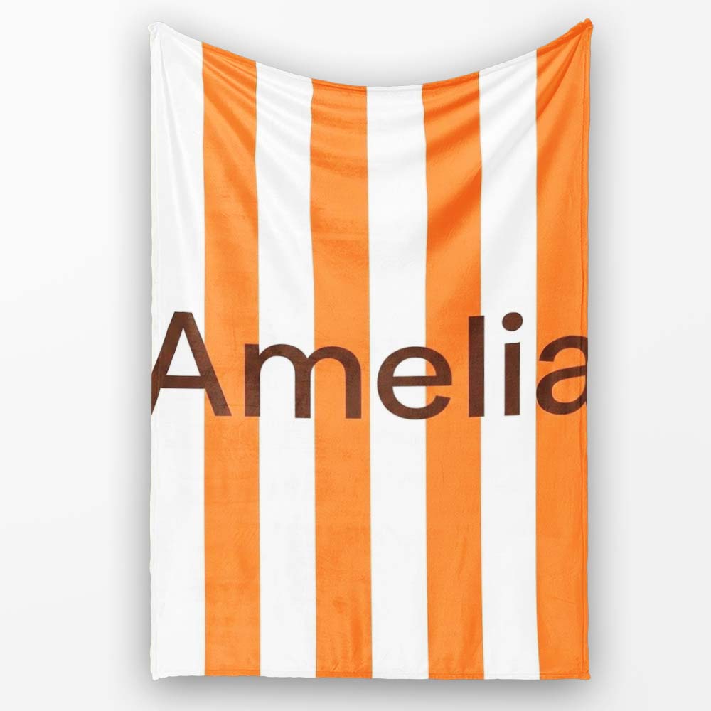 Simple Orange And White Vertical Stripe Seamless Pattern Minimal  Personalised Custom Name Super Soft Fleece Blanket Bed Sofa Throw