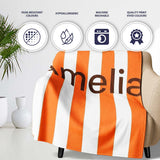 Simple Orange And White Vertical Stripe Seamless Pattern Minimal  Personalised Custom Name Super Soft Fleece Blanket Bed Sofa Throw