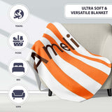 Simple Orange And White Vertical Stripe Seamless Pattern Minimal  Personalised Custom Name Super Soft Fleece Blanket Bed Sofa Throw
