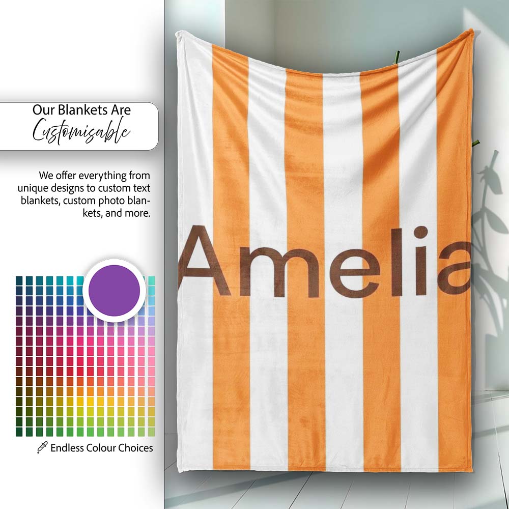 Simple Orange And White Vertical Stripe Seamless Pattern Minimal  Personalised Custom Name Super Soft Fleece Blanket Bed Sofa Throw