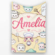 Cute Kawaii  Utensils And Chef Girl Seamless Pattern Beige  Personalised Custom Name Super Soft Fleece Blanket Bed Sofa Throw