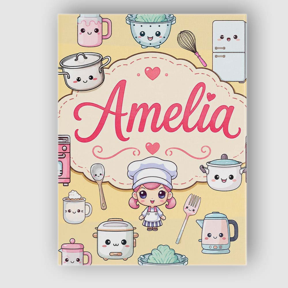 Personalised Name Cute Kawaii Utensils And Custom  Unique Gift Idea Elegant Feature Canvas Wall Art Print Decor Picture Ready to Hang