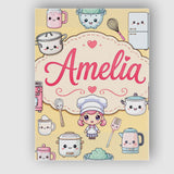 Personalised Name Cute Kawaii Utensils And Custom  Unique Gift Idea Elegant Feature Canvas Wall Art Print Decor Picture Ready to Hang