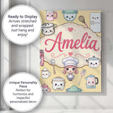 Personalised Name Cute Kawaii Utensils And Custom  Unique Gift Idea Elegant Feature Canvas Wall Art Print Decor Picture Ready to Hang