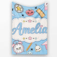 Cute Kawaii School Supplies And Study Seamless Pattern Blue Lovely  Personalised Custom Name Super Soft Fleece Blanket Bed Sofa Throw
