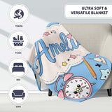 Cute Kawaii School Supplies And Study Seamless Pattern Blue Lovely  Personalised Custom Name Super Soft Fleece Blanket Bed Sofa Throw