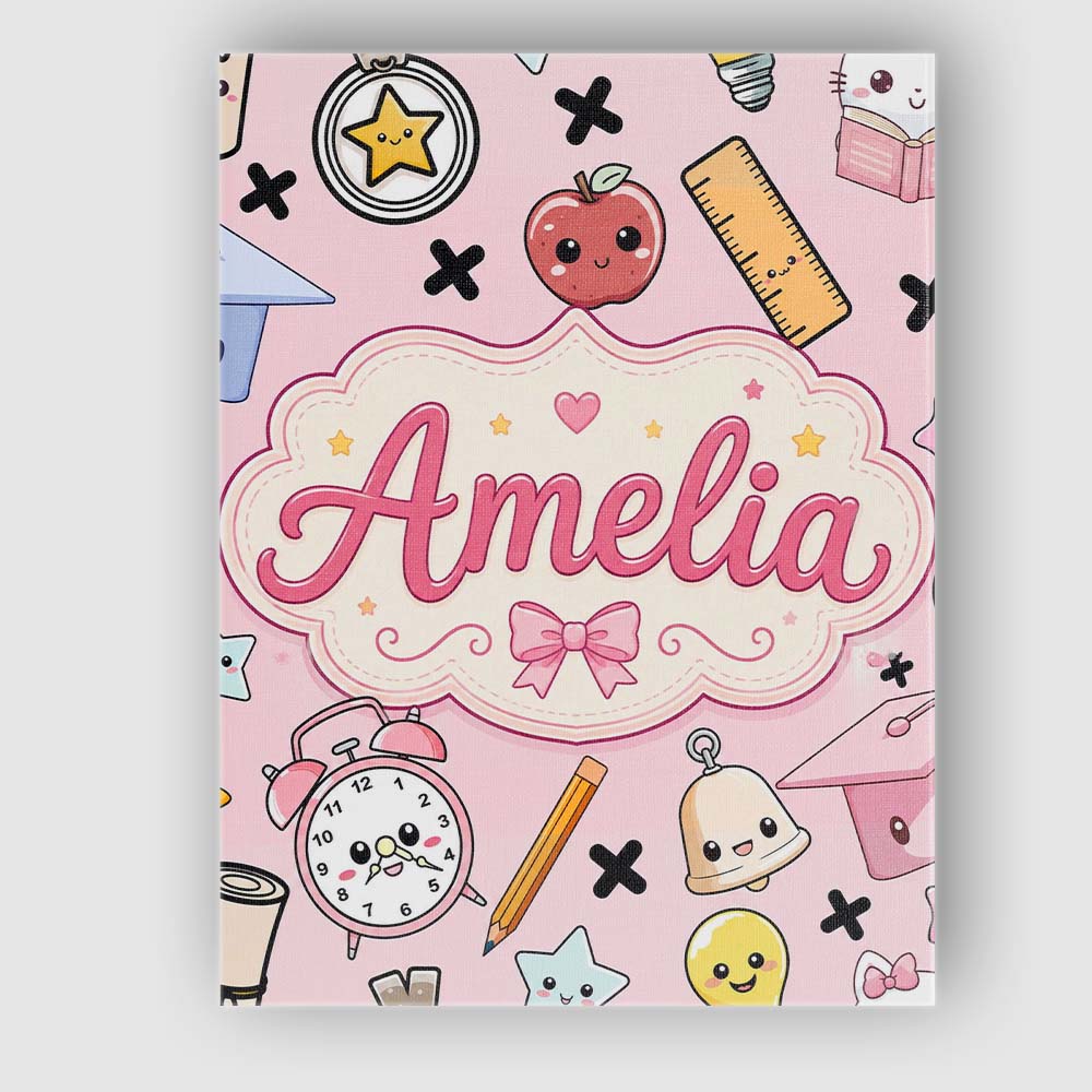 Personalised Name Cute Kawaii School Custom Premium Decorative Design Modern Room Accent Canvas Wall Art Print Decor Picture Ready to Hang