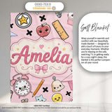 Cute Kawaii School Supplies And Study Seamless Pattern Pink Lovely  Personalised Custom Name Super Soft Fleece Blanket Bed Sofa Throw