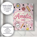 Personalised Name Cute Kawaii School Custom Premium Decorative Design Modern Room Accent Canvas Wall Art Print Decor Picture Ready to Hang