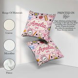 Custom Name Cute Kawaii Supplies And Study Seamless Pattern Pink Square Filled Cushion Throw Pillow Sofa Bed Home Decor Zip Washable UK Made