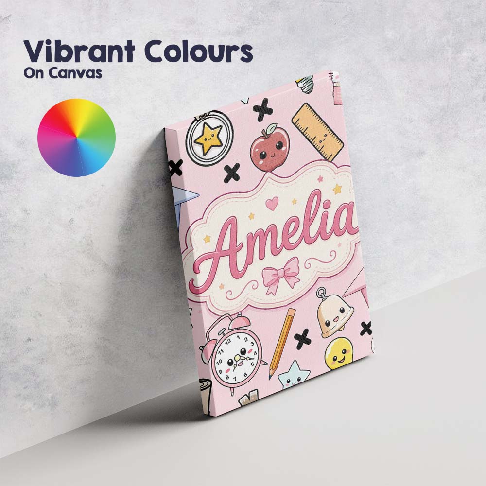 Personalised Name Cute Kawaii School Custom Premium Decorative Design Modern Room Accent Canvas Wall Art Print Decor Picture Ready to Hang