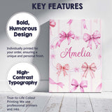 Personalised Name Watercolor Pink Ribbon Bow Seamless Pattern with Custom  Unique Canvas Wall Art Print Decor Picture Ready to Hang