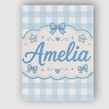 Personalised Name Soft Blue And White Custom Modern Room Accent Creative Decorator Style Canvas Wall Art Print Decor Picture Ready to Hang