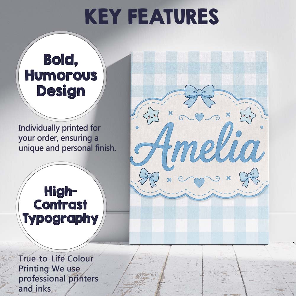 Personalised Name Soft Blue And White Custom Modern Room Accent Creative Decorator Style Canvas Wall Art Print Decor Picture Ready to Hang