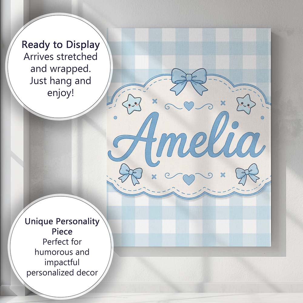 Personalised Name Soft Blue And White Custom Modern Room Accent Creative Decorator Style Canvas Wall Art Print Decor Picture Ready to Hang