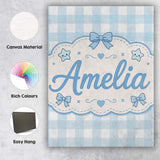 Personalised Name Soft Blue And White Custom Modern Room Accent Creative Decorator Style Canvas Wall Art Print Decor Picture Ready to Hang