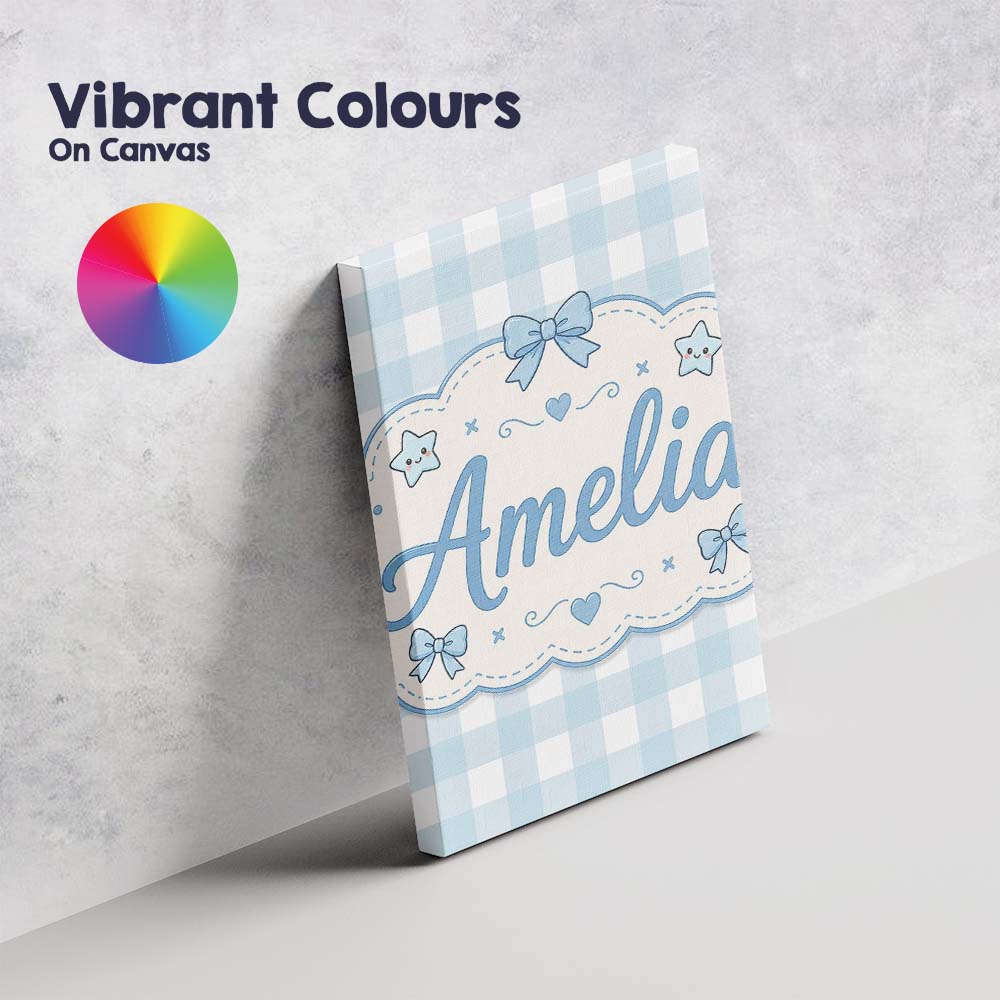 Personalised Name Soft Blue And White Custom Modern Room Accent Creative Decorator Style Canvas Wall Art Print Decor Picture Ready to Hang