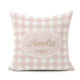 Custom Name Neutral Beige White Gingham Seamless Pattern Classic Square Filled Cushion Throw Pillow Sofa Bed Home Decor Zip Washable UK Made