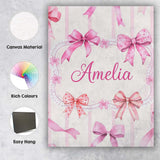 Personalised Name Watercolor Pink Ribbon Bow Seamless Pattern with Custom  Unique Canvas Wall Art Print Decor Picture Ready to Hang